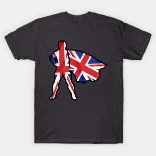 Hero of United Kingdom Wearing Cape of UK Flag Representing Brave and Hope T-Shirt